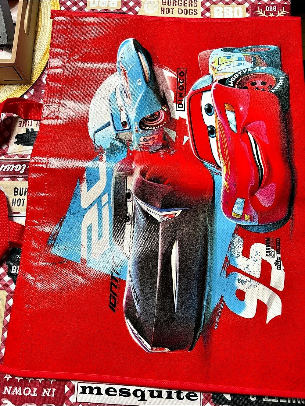 Disney Pixar Cars Red & Blue reusable Tote Bag Like New